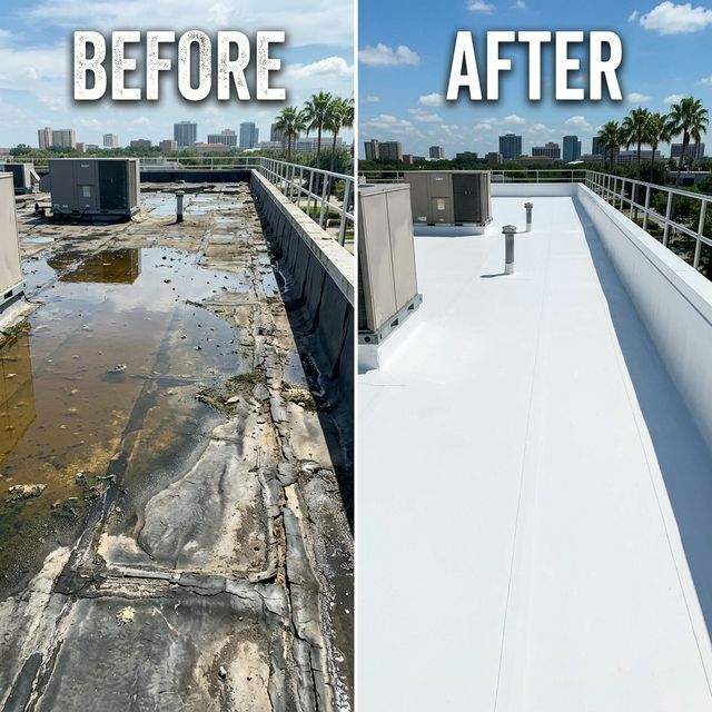 Before & After Flat Roof Membrane Repair in Lake Nona Orlando FL
